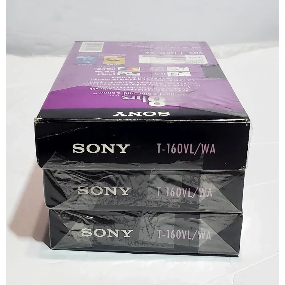 3 Sony VHS T-160 Blank Tapes 8HR Standard Grade New Sealed Vintage VCR